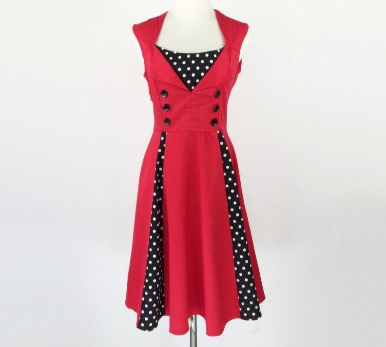 Elegant Polka Dot Sleeveless Pin Up Vintage Retro Button Summer Party Plus Size 4XL 5XL Cotton Dress