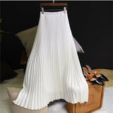 Summer Women Vintage Long Solid Elastic High Waist Party Casual Maxi Pleated Skirt