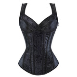 S-6XL Steampunk Sexy Jacquard Shoulder Straps Corset with Cup Lingerie Zipper Side Overbust Waist Trainer Bustier Top