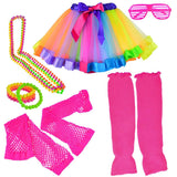 Girls 6 in 1 Costume 1970s 1980s Fancy Outfits for Cosplay Theme Party Accessories Set