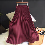 Summer Women Vintage Long Solid Elastic High Waist Party Casual Maxi Pleated Skirt