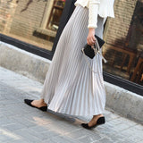 Summer Women Vintage Long Solid Elastic High Waist Party Casual Maxi Pleated Skirt