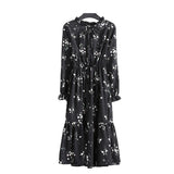 Women Long Sleeve Floral Print Midi Chiffon Casual Slim Party Lady Office Dress