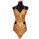 Sequin Beading Butterfly Bellyband Hollowed Halter Backless Lace-Up Belly Dance Dress