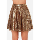 Women Bottoms Gold A-line Sequin Skirt Bling Short Party Pleated Skirt Summer Ladies High Waist Night Out Club Mini Skirt