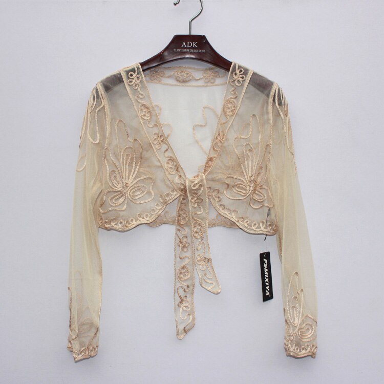 Perspective Short Shawl Jacket Coat Vintage Embroidery Floral Long Sleeve Lace Bolero Shrug