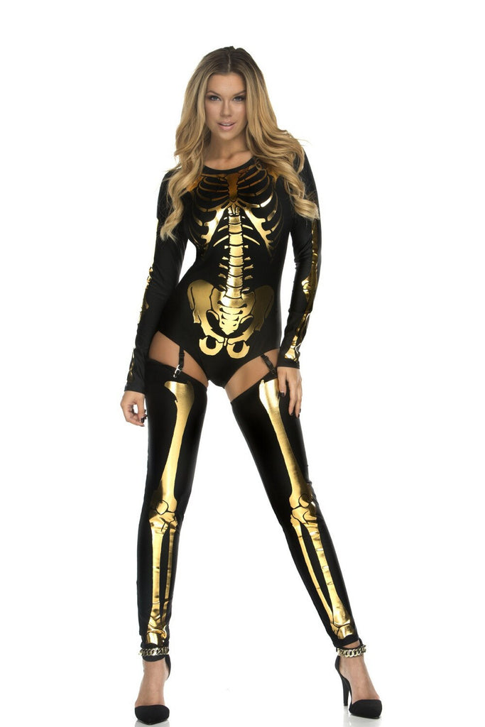 Women Skeleton Pattern Tight Bodysuit Long Sleeve Jumpsuit Halloween Party Horror Costume Funny Demon Skull Cosplay Outfit
