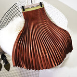 Autumn Women High Waist Pleated Casual Women Long Skirt