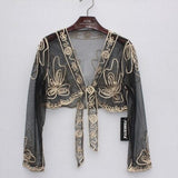 Perspective Short Shawl Jacket Coat Vintage Embroidery Floral Long Sleeve Lace Bolero Shrug