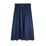 Midi Knee Length Summer With Belt Casual Elastic Korean High Waist Pleated A-line Skirt