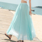 Women Bohemian Chiffon Long Solid Beach Elegant Boho Maxi High Waist Elastic Skirts