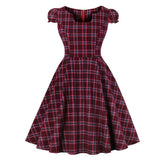 Burgundy Vintage Puff Sleeve Plaid Cotton Elegant Gingham Casual Women Plus Size 5XL Dress