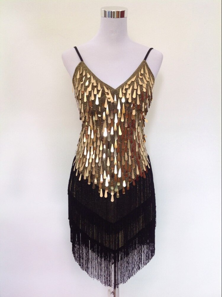 Vintage 1920s Great Gatsby Flapper V-Neck Backless Strap Dance Dress Costumes Shimmer Mini Fringed Sequin Dress