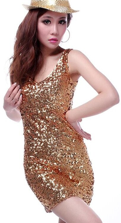 Summer Sequin Sexy Deep V-Neck Bodycon Stretchy Mini Sleeveless Glitter Nightout Club Dress