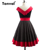 Vintage Polka Dot 1950S Pin up Cotton Off Shoulder Evening Party Rockabilly Elegant Dress