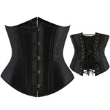 Women's Spiral Steel Boned Satin Lace Up Waist Trainer Cincher Corselet Slim Underbust Corset Plus Size S-6XL