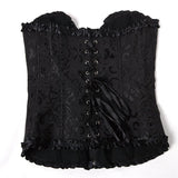 Sexy Front Zipper Floral Corset Satin Overbust Top Sexy Body Shapewear Corselet Jacquard Lace Up Bustier Plus Size S-6XL