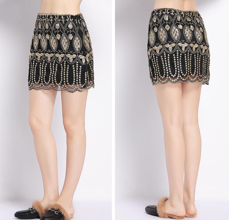 Mini Pencil Vintage Embroidery Floral Paisley Beaded Bodycon Scallop Hem Short Party Skirt