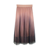 Long Tulle Women Gradient Korean Elegant High Waist A-line Ladies Pleated School Midi Skirt