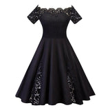 4XL 5XL Plus Size Contrast Lace Vintage Off Shoulder Party Robe Elegant Big Size Dress