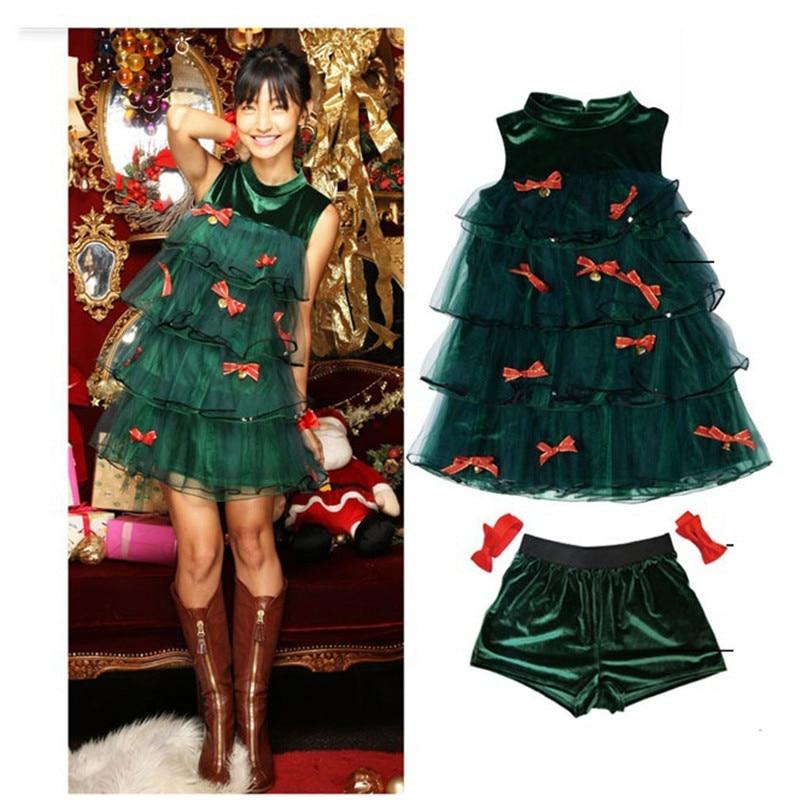 Fashion Cute Christmas Dress  Fancy Japanese Korea Holiday Party Dancing Costume Cosplay Adult Women Green Lace Dress