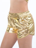 Summer Women Metallic Elastic Waist Shiny Hot Pants Rave Dance Booty Shorts with Pockets Club Bottoms