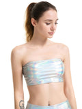 Metallic Strapless Bandeau Tube Crop Tops Shiny Stretchy Rave Festival Holographic Tank Top Bra Clubwear
