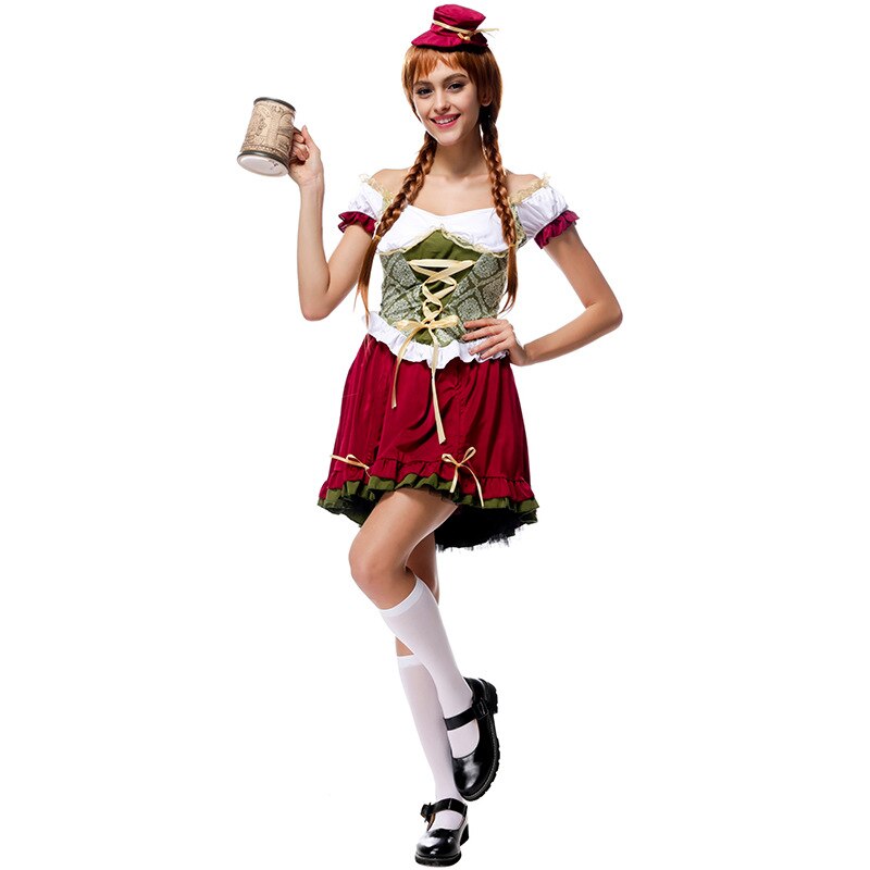 Sexy Women German Bavarian Oktoberfest Peasant Dirndl Costume Beer Girl Costume Adult Halloween Fantasias Fancy Dress