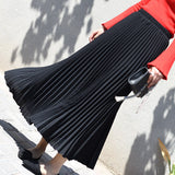 Summer Women Vintage Long Solid Elastic High Waist Party Casual Maxi Pleated Skirt