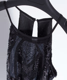 Vintage Little Black Dress Sexy Halter Cold Shoulder Back Cut Out Geometric Embellished Sequin Bead 1920s Gatsby Party Dress