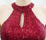 New Halter Neck Elegant Long Sequins Prom Dress Hollow Out Evening Party Dress