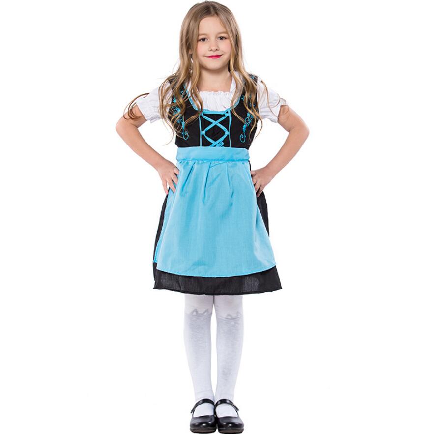 S-XL Children Oktoberfest Costumes Uniform German Kids Girl Beer Maid Heidi Costume Bavarian Dirndl Dress