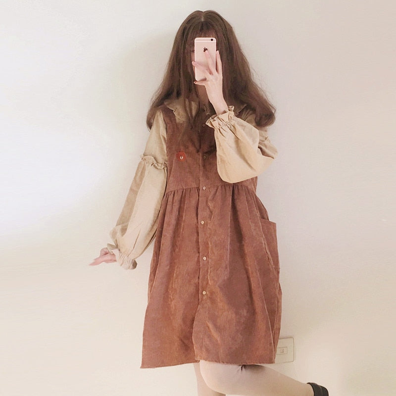 Women's Dresses Chic Lady Kawaii Ulzzang College Style Sweet Loose Strap Dress Female Ins Vintage Harajuku Dress For Women Cute