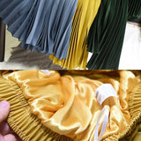 Summer Women Vintage Long Solid Elastic High Waist Party Casual Maxi Pleated Skirt