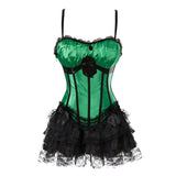 stripe green corset top with cup and mini skirt with shoulder straps bustier sexy lace lingerie Carnival dress body shaper