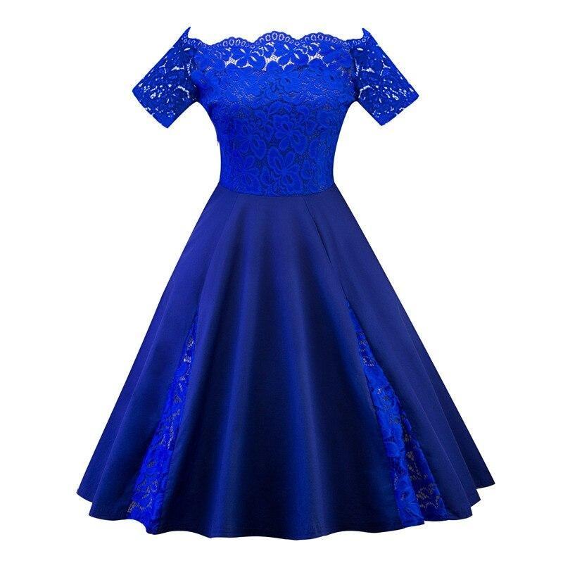 4XL 5XL Plus Size Contrast Lace Vintage Off Shoulder Party Robe Elegant Big Size Dress