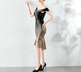 New Women Elegant Short Sequin Prom Dress Knee Length Sparkle Evening Party Dress