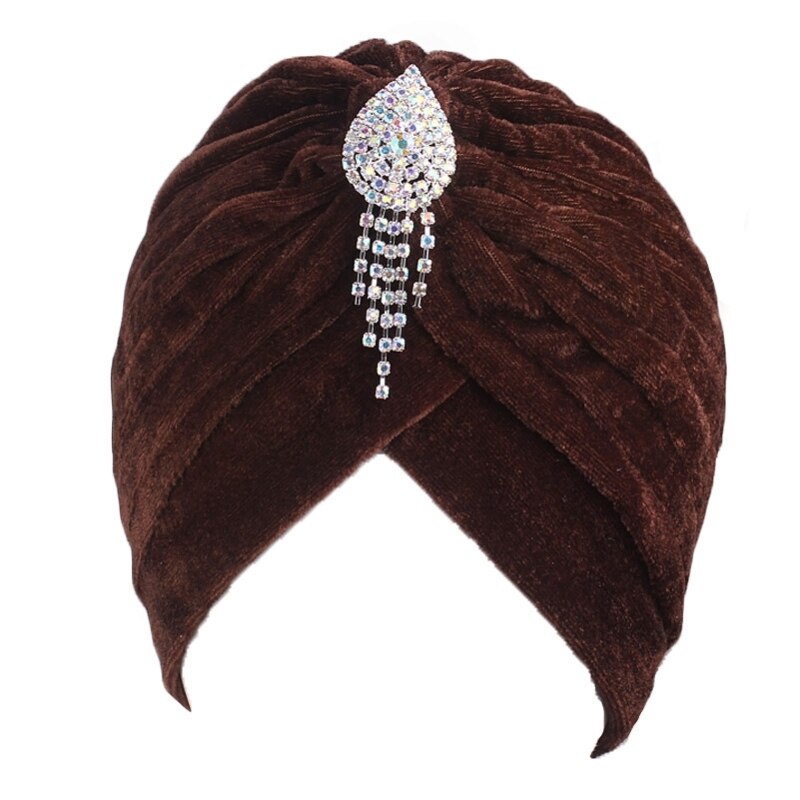 Women Vintage Velvet Knit Turban Beanie Hats Headwraps 1920s Gatsby Cap Flapper Hat Twist Pleated Stretch Headscarf