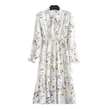 Women Long Sleeve Floral Print Midi Chiffon Casual Slim Party Lady Office Dress