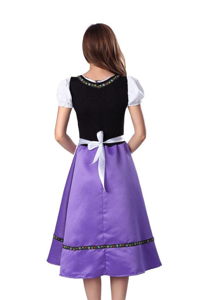 Oktoberfest Maid Dirndl Peasant Purple Long Dress Bavarian Octoberfest Beer Girl Costume Halloween Fancy Dress