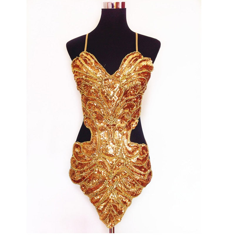 Sequin Beading Butterfly Bellyband Hollowed Halter Backless Lace-Up Belly Dance Dress