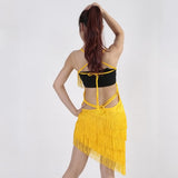 Sequins Latin Tassel Dance Wear Performance V Neck Cross Back Bandage Competition Fancy Dress