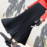 Women Solid Pleated A-Line Long Stretch High Waist Maxi Elegant Skirts