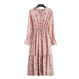 Women Long Sleeve Floral Print Midi Chiffon Casual Slim Party Lady Office Dress