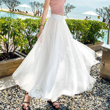 Women Bohemian Chiffon Long Solid Beach Elegant Boho Maxi High Waist Elastic Skirts