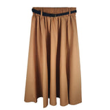 Midi Knee Length Summer With Belt Casual Elastic Korean High Waist Pleated A-line Skirt