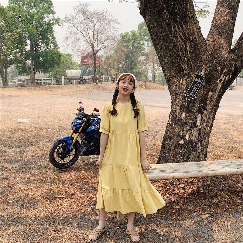 Women's Summer Lovely Dresses Chic Ins Kawaii Casual Loose Retro Ins Cake Dress Female Sweet Harajuku Punk Clothes For Women
