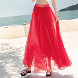 Women Bohemian Chiffon Long Solid Beach Elegant Boho Maxi High Waist Elastic Skirts