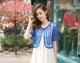 Summer Embroidery Mesh Crochet Lace Embellished Cape Short Sleeve V Collar Women Cardigan Short Femme Bolero Coat