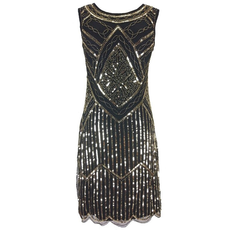1920s Great Gatsby Flapper Vintage O-Neck Sleeveless Scalloped Hem Party Dress Embellished Beaded Sequin Dress